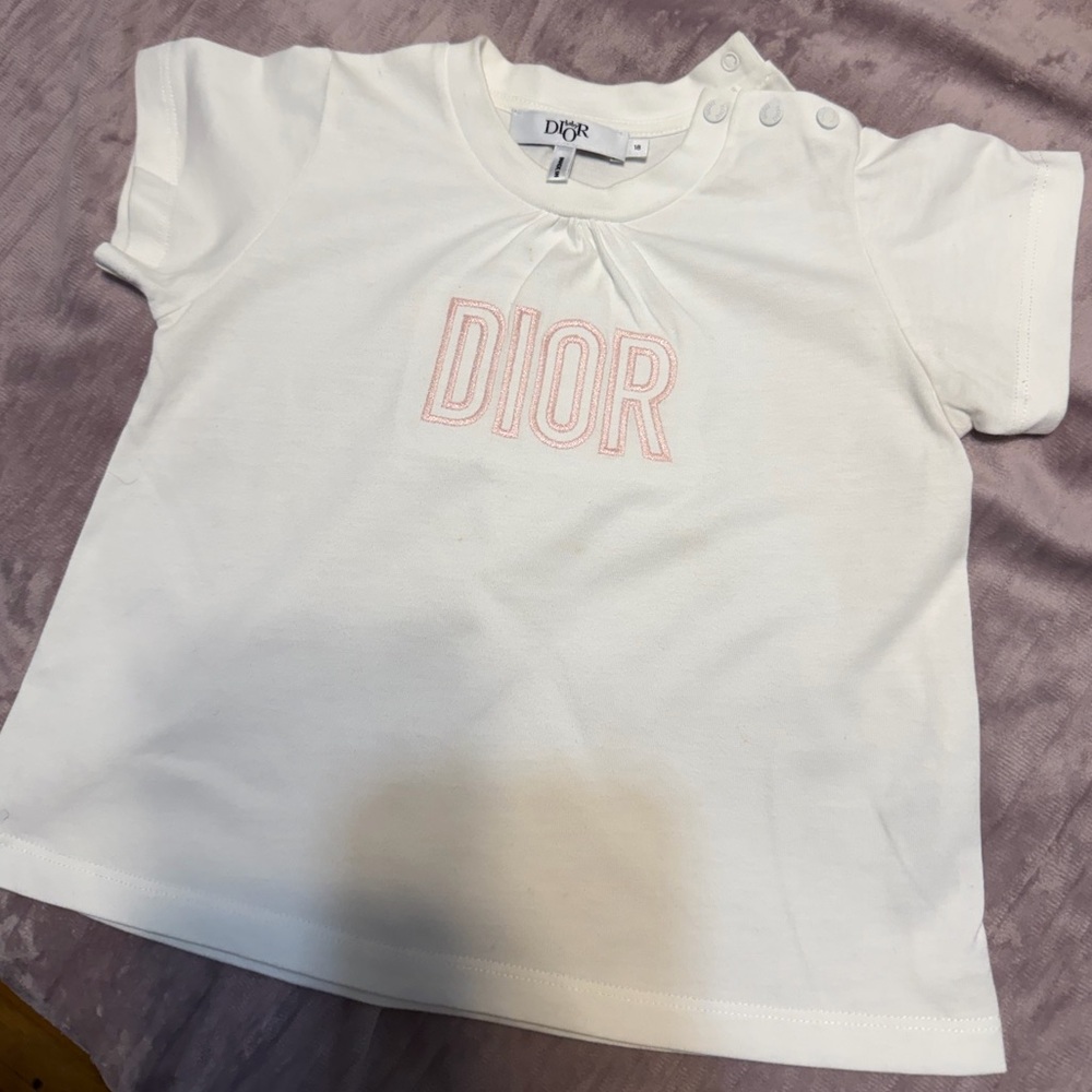 Dior Kids White Tee with Pink Logo